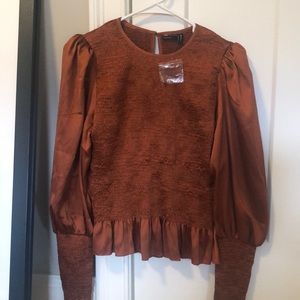 Asos Design Shirred Satin Top Copper